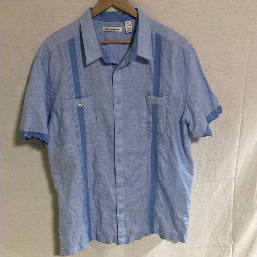 Cubavera Blue Casual Button Down Shirt Linen and Cotton Blend Great Condition